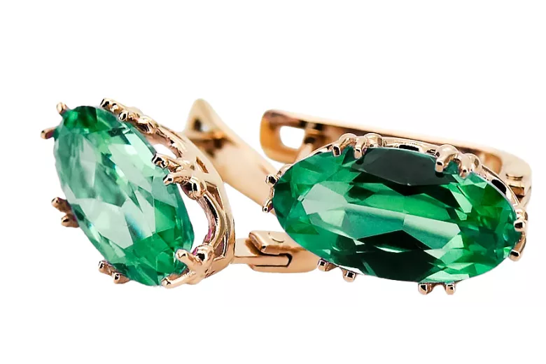 Earrings Vintage Jewlery Emerald Original Vintage 14K Rose Gold vec021r